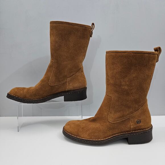 Born Mid Calf Boot Womens 8.5 Cognac Brown Suede Pull On Riding Rustic Fall - Picture 2 of 16